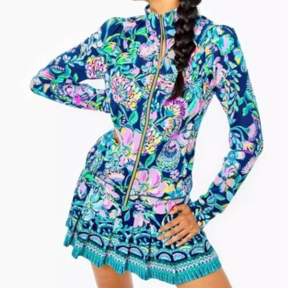 Lilly Pulitzer Jordanna Jacket UPF 50+ High Tide Navy Shes Got Sol Large NWT - Picture 2 of 11